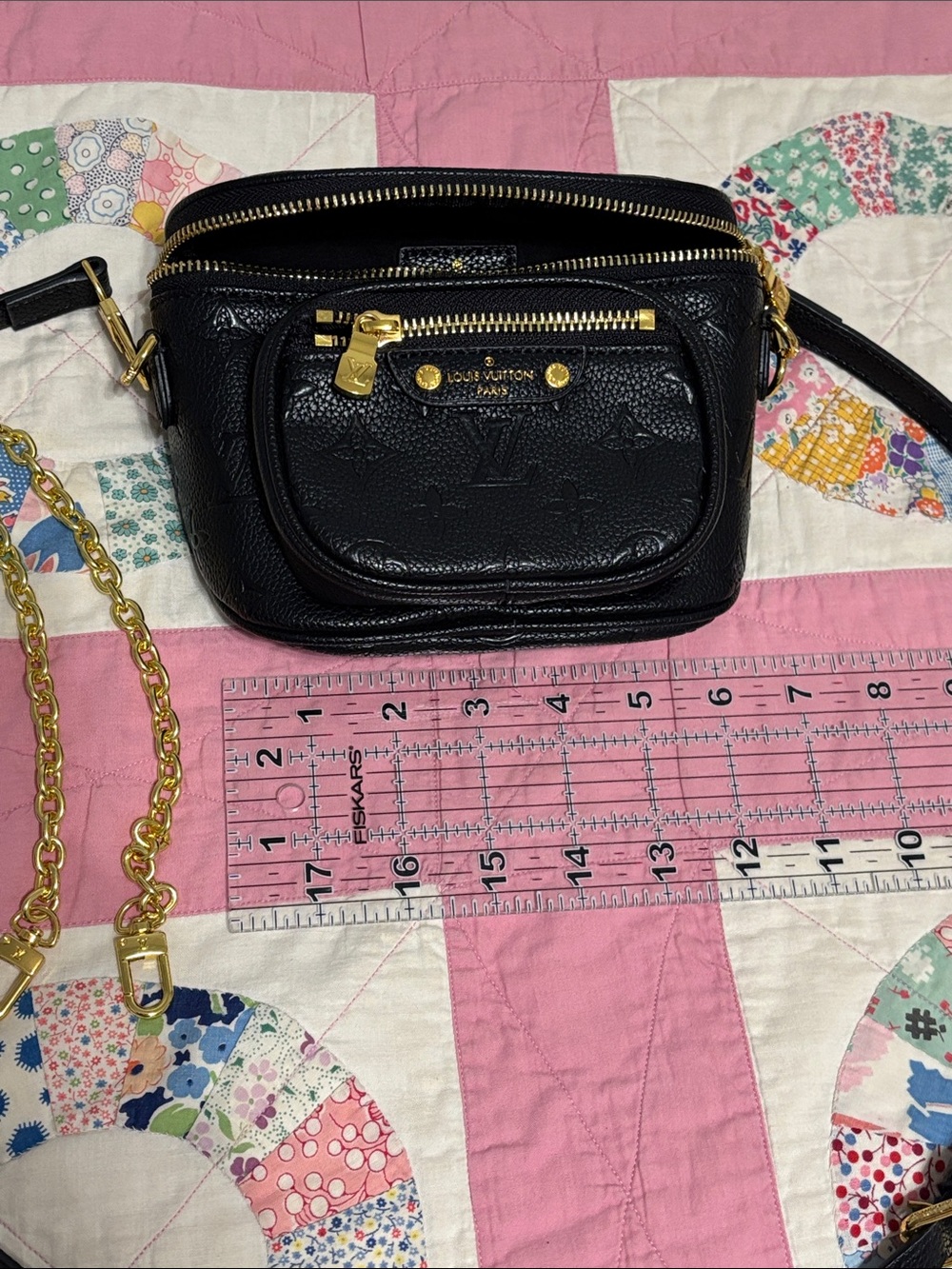 Luxury Black Embossed Leather mini bumbag Crossbody with Gold Hardware